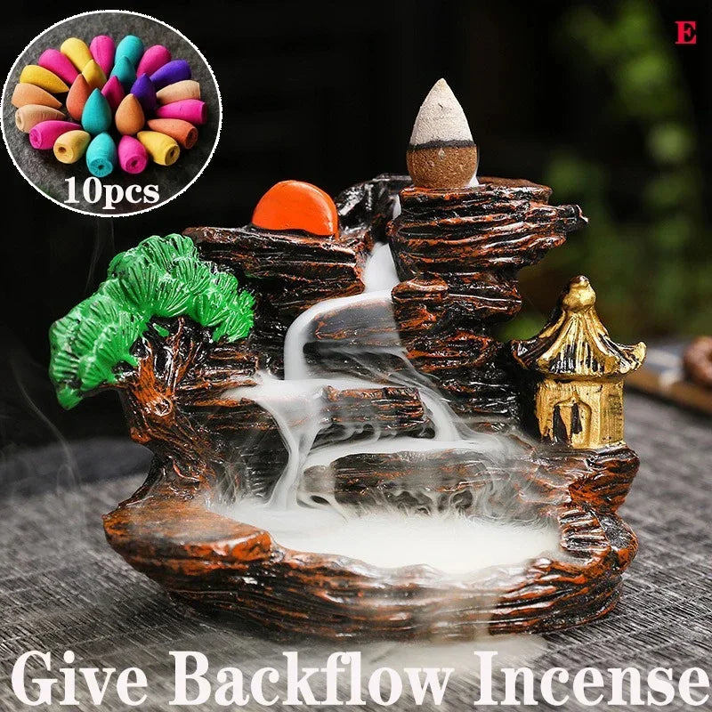 (1) 2025 Mountains River Waterfall Reflux Incense Burner Fountain Backflow Aroma Smoke Censer Holder Home Crafts +60 Incense Cones (Copy) (Copy) (Copy) (Copy)