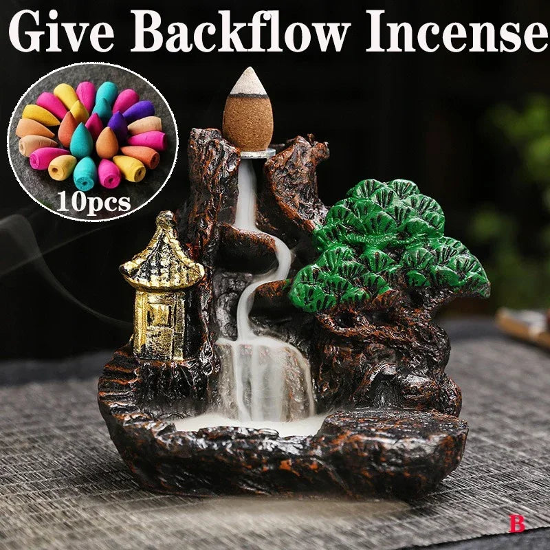 (1) 2025 Mountains River Waterfall Reflux Incense Burner Fountain Backflow Aroma Smoke Censer Holder Home Crafts +60 Incense Cones (Copy) (Copy) (Copy) (Copy)