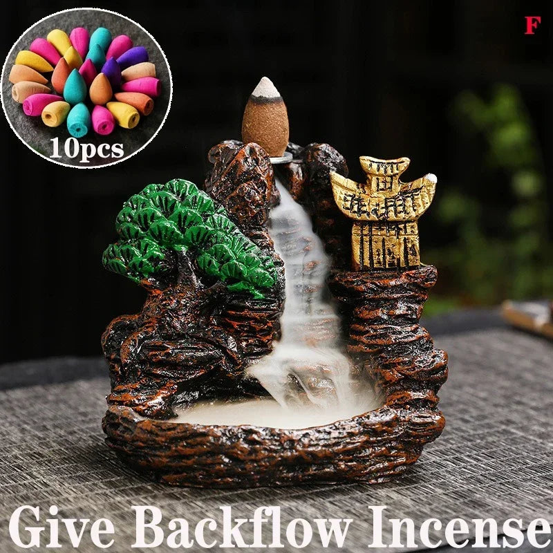 (1) 2025 Mountains River Waterfall Reflux Incense Burner Fountain Backflow Aroma Smoke Censer Holder Home Crafts +60 Incense Cones (Copy) (Copy) (Copy) (Copy)