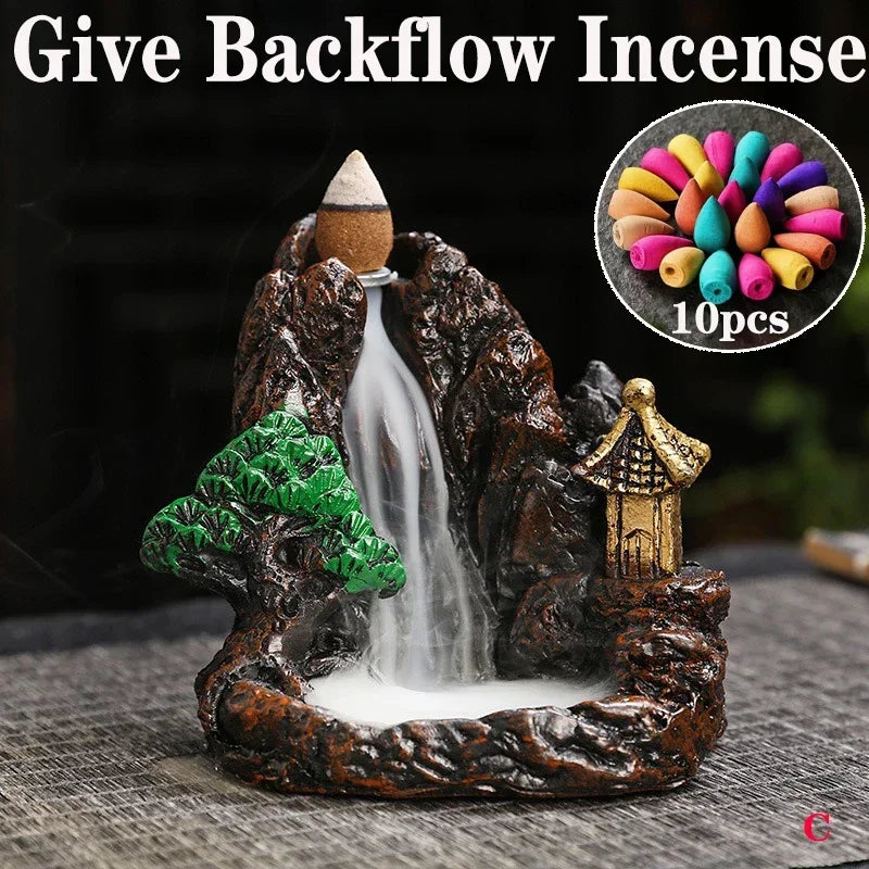 (1) 2025 Mountains River Waterfall Reflux Incense Burner Fountain Backflow Aroma Smoke Censer Holder Home Crafts +60 Incense Cones (Copy) (Copy) (Copy) (Copy)