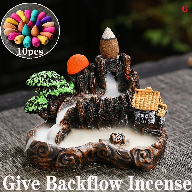 (1) 2025 Mountains River Waterfall Reflux Incense Burner Fountain Backflow Aroma Smoke Censer Holder Home Crafts +60 Incense Cones (Copy) (Copy) (Copy) (Copy)