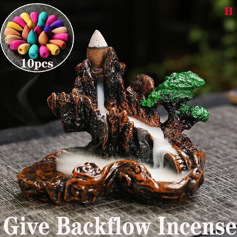(1) 2025 Mountains River Waterfall Reflux Incense Burner Fountain Backflow Aroma Smoke Censer Holder Home Crafts +60 Incense Cones (Copy) (Copy) (Copy) (Copy)