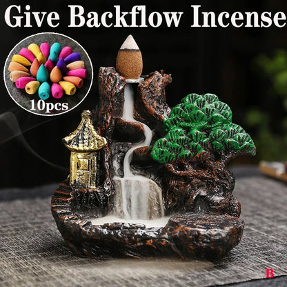 (1) 2025 Mountains River Waterfall Reflux Incense Burner Fountain Backflow Aroma Smoke Censer Holder Home Crafts +60 Incense Cones (Copy) (Copy) (Copy) (Copy)