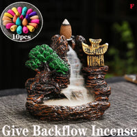 (6) 2025 Mountains River Waterfall Reflux Incense Burner Fountain Backflow Aroma Smoke Censer Holder Home Crafts +60 Incense Cones