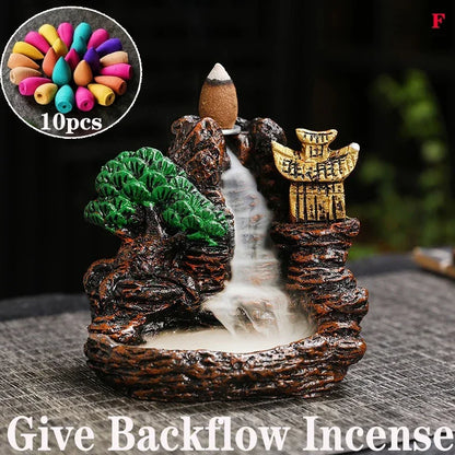 (1) 2025 Mountains River Waterfall Reflux Incense Burner Fountain Backflow Aroma Smoke Censer Holder Home Crafts +60 Incense Cones (Copy) (Copy) (Copy) (Copy)