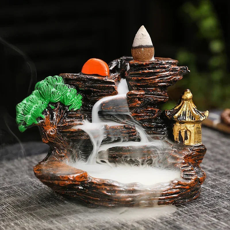 (1) 2025 Mountains River Waterfall Reflux Incense Burner Fountain Backflow Aroma Smoke Censer Holder Home Crafts +60 Incense Cones (Copy) (Copy) (Copy) (Copy)
