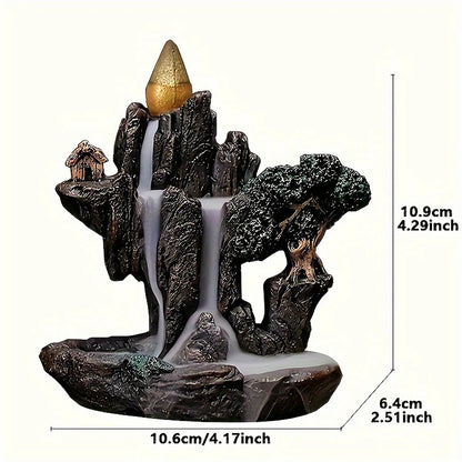 (1) 1pc Mountains River Waterfall Reflux Incense Burner Fountain Backflow Aroma Smoke Censer Holder Home Crafts +60 Incense Cones