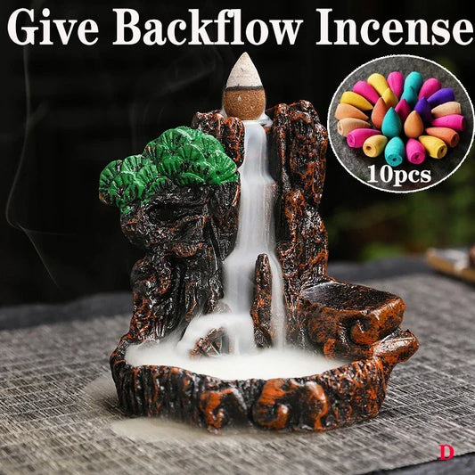 (1) 2025 Mountains River Waterfall Reflux Incense Burner Fountain Backflow Aroma Smoke Censer Holder Home Crafts +60 Incense Cones (Copy) (Copy) (Copy) (Copy)